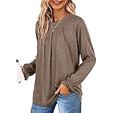 LCXWFE Womens Tops Dressy Casual Summer Shirts Crew Neck Pleated Ruffle Sleeve Tops for Women