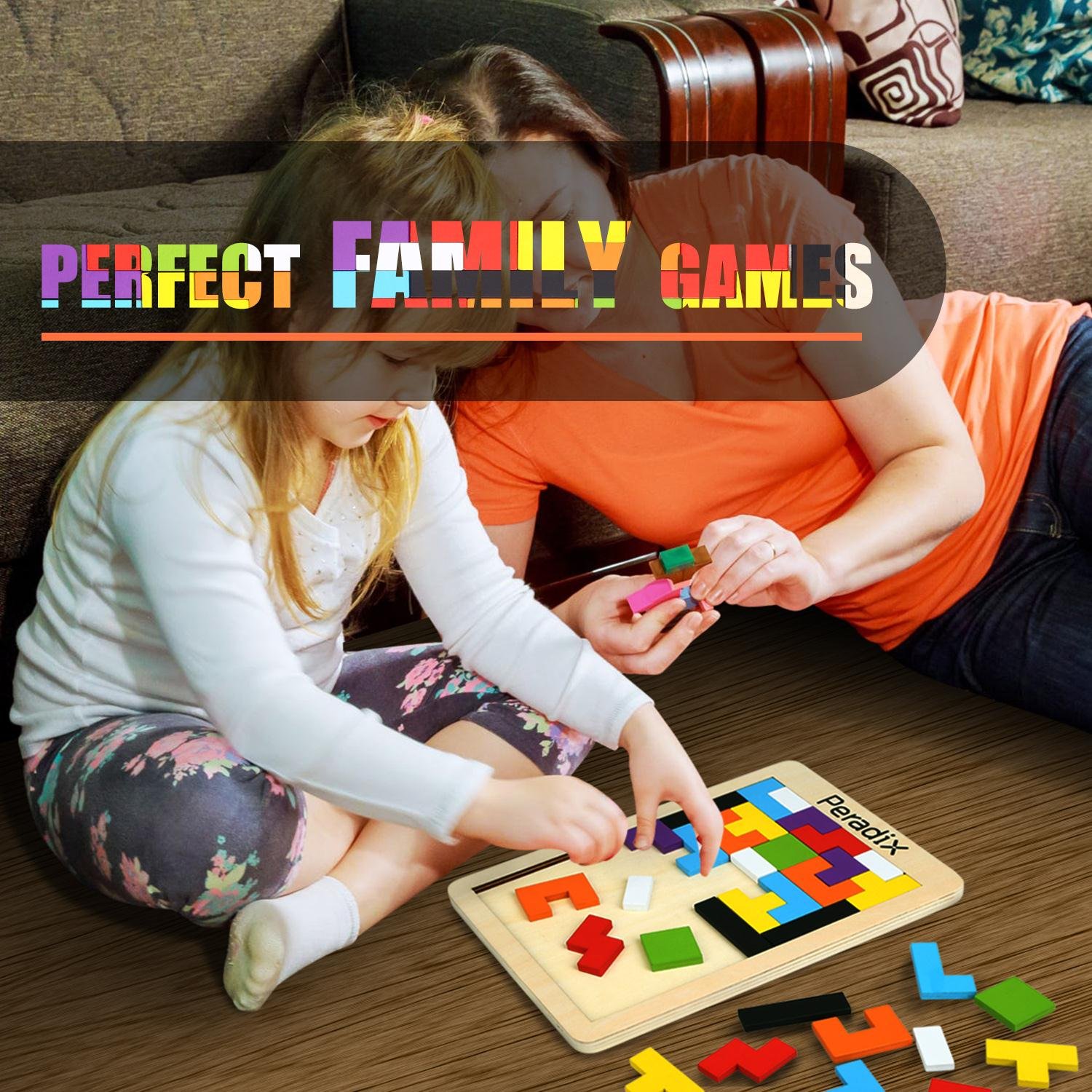 Wooden Tetris Jigsaw Puzzle Brain Teaser Tangram Board Game Toys Colorful Building Blocks for Toddlers Imagination Education by Peradix