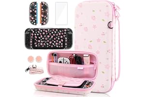 GLDRAM Pink Cherry Blossom Carrying Case for Nintendo Switch 2, Cute Girly Accessories Kit with Travel Storage Bag, Glitter Sakura Protective Cover, Screen Protector, Shoulder Strap & 2 Thumb Grips