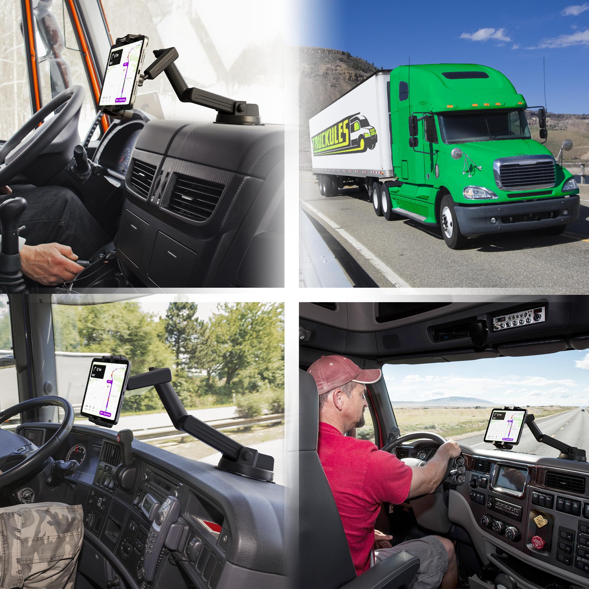 Tablet Holder for Truck Tablet Mount - iPad Mount for Truck, Heavy Duty Super Suction Cup, 16.7 inch Long Arm & Stable, Device & iPad Holder for Dashboard, Windshield and Window - Semi Trucker