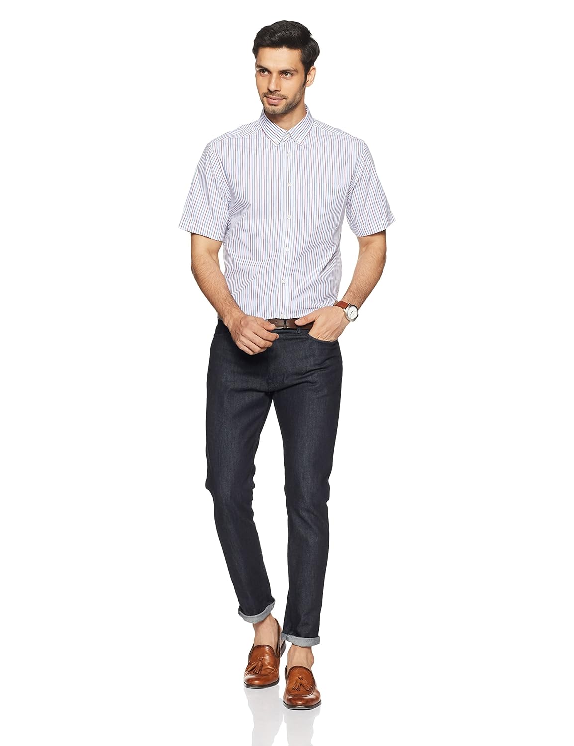 marks & spencer men's striped regular fit casual shirt