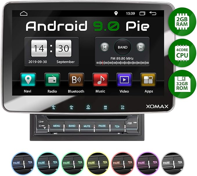 XOMAX XM2DA1008 Autoradio avec Android 9, Quad Core, 2GB RAM, 32GB ROM
