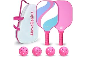 AboveGenius Pink Pickleball Paddles Set of 2,USAPA Standard Fiberglass Pickle ball Set with 2 Cute Lightweight Pickleball Rackets,2 Indoor&2 Outdoor Balls,1 Carrying Bag,Sport Gift for Women, Beginner