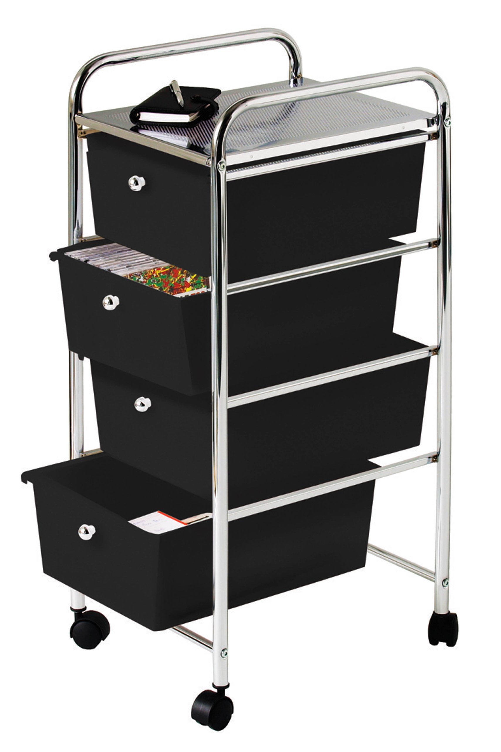 Premier Housewares 4 Drawer Storage Trolley with Chrome Frame, 79 x 39 x 33 cm - Black