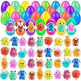 32 Pack Prefilled Easter Eggs with Squishy Toys Inside Bright Colorful Filled Squeeze Toys Great for Easter Basket Stuffers Egg Fillers Party Favors