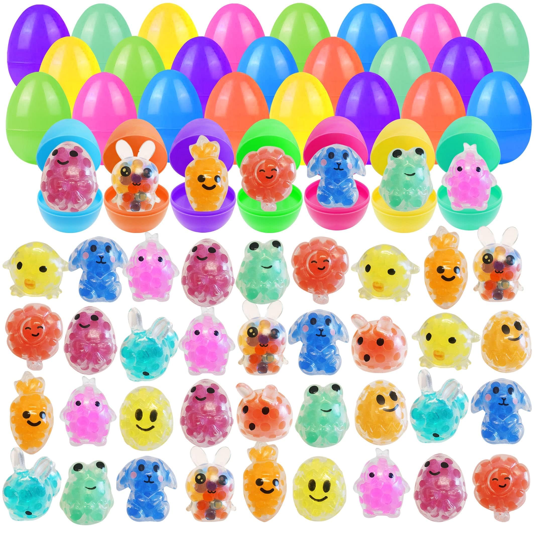 32 Pack Prefilled Easter Eggs with Squishy Toys Inside Bright Colorful Filled Squeeze Toys Great for Easter Basket Stuffers Egg Fillers Party Favors
