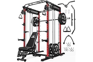 JELENS M21 Smith Machine, Multi-Function Power Cage with Dual Pulley Cable Crossover System, 2000LBS All-in-One Squat Rack