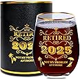 LUXULISH Retirement Gifts for Men & Women, Personalized 2025 Retirement Stemless Wine Glass with Vintage Gift Box, Funny Retired Gifts for Mom, Dad, Coworker, Teacher, Friend - 18Oz