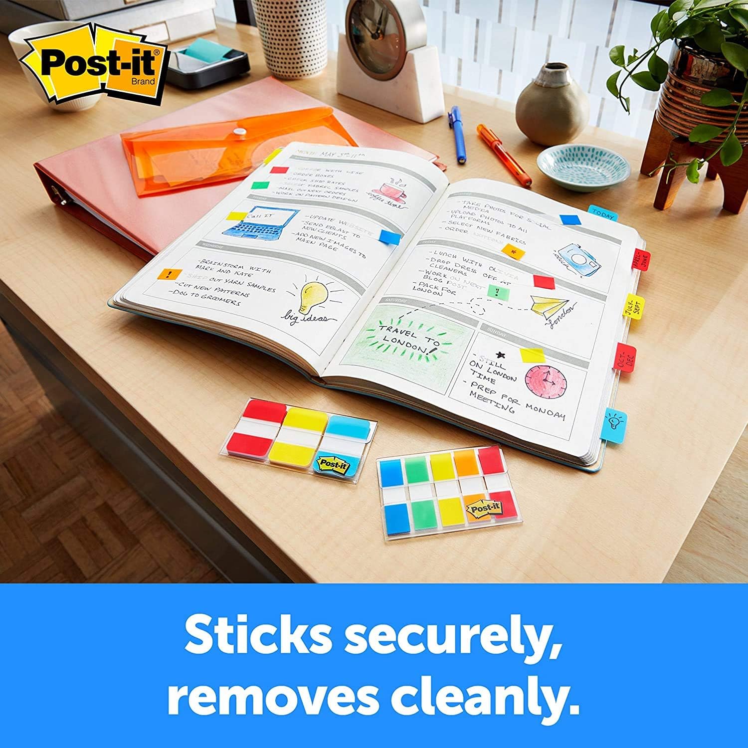 Post-it Tabs.625 in. Solid, Aqua, Lime, Yellow, Red, Durable, Writable, Repositionable, Sticks Securely, Removes Cleanly, 10/Color, 40/Dispenser, (676-ALYR) - Pack 5 : Office Products