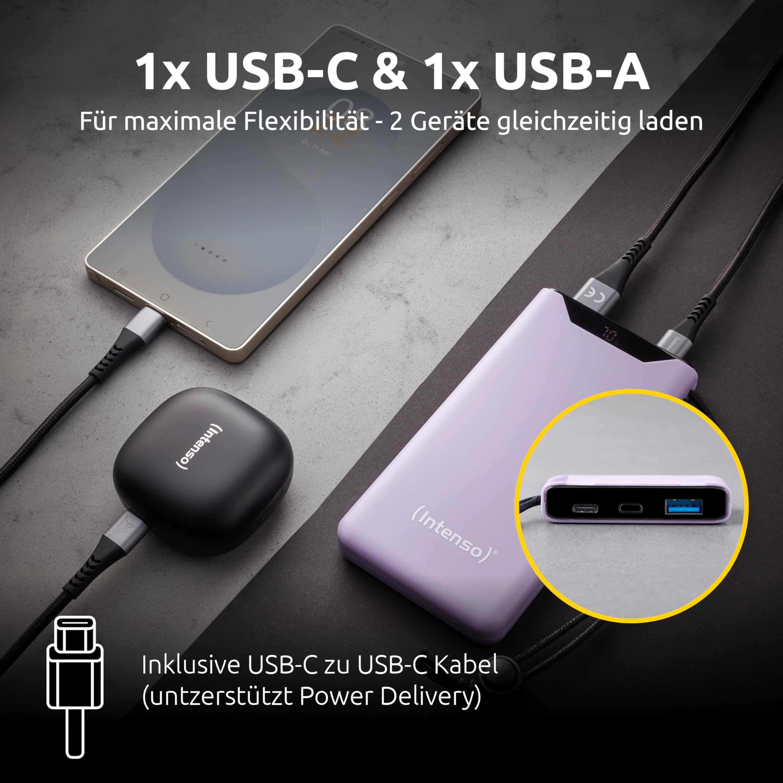Intenso Powerbank F10000, externer Akku mit PD (20W) & QC (18W), USB-C und USB-A Anschluss, 10000mAh, Lila : Amazon.de: Elektronik & Foto 4