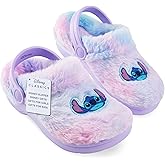 Disney Stitch Clogs for Girls, Teens, Faux Fur Slip-On Clog Slippers, Non-Slip Sole, Cozy Fluffy Shoes, for Girls (13.5 US, Purple)