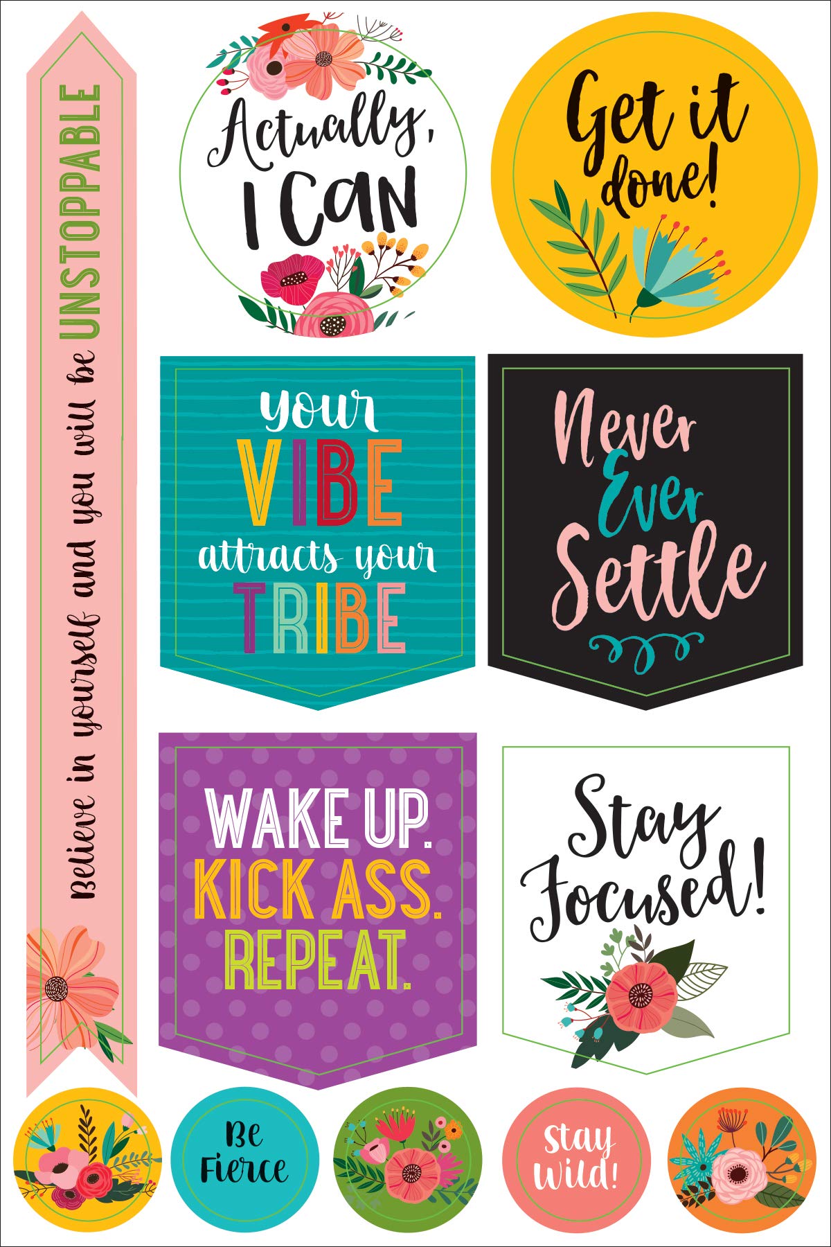 Essentials Planner Stickers -- Wake Up Kick Ass Repeat (Set of 150 Stickers)