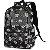 Xunteny Daisy Mesh Backpack for Girls Women, Semi-Transparent Kids School Backpack College Bookbag for Beach Gym Travel