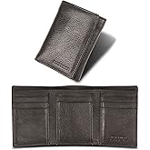 BOTANNER Genuine Leather Mens Trifold Wallet RFID Blocking 8 Credit Card Slots Section for Bills 3 Hidden Pockets | Black