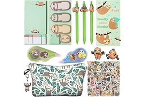 Sloth Party Stationery Gifts Set with Pencil Case Sticky Notes Ballpoint Pens Correction Tape Keychain and Stickers for Sloth