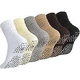 scenicamp 6 Pairs Pilates Slouch Crew Socks for Women Grip Yoga Socks with Non Slip Design for Barre Ballet Dance Hospital Workout