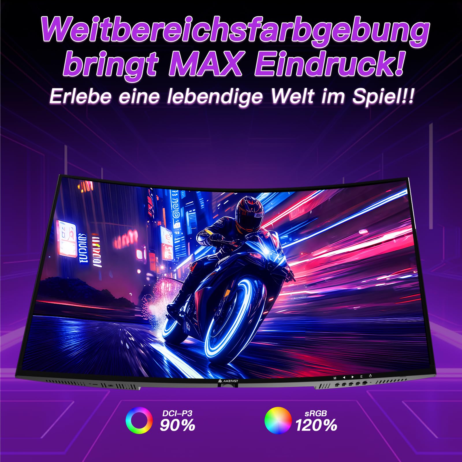 Amzfast 32 Zoll Curved Gaming Monitor (240Hz, 1920x1080, 1ms MPRT, 1500R), Adaptive-Sync, 90% DCI-P3, 120% sRGB, 300cd/m², HDMI 2.0 & DisplayPort 1.4 (AMZG32C3F) 6