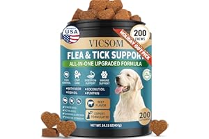 VICSOM Flea and Tick Prevention for Dogs Chewable, 200 Soft Treats Natural Oral Dog Flea and Tick Treatment Chews Support Dog Skin & Digestive Supplement for Dogs Puppies All Breeds & Ages, Beef Flavor