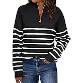 LILLUSORY Women's Quarter Zip Striped Oversized Sweater 2026 Mock Turtleneck Fall Fashion Outfit