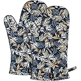 BONTHEE Oven Gloves Extra Long Cotton Cooking Gloves with Non-Slip Striped Baking Gloves for Cooking Baking Grilling - 2PCS