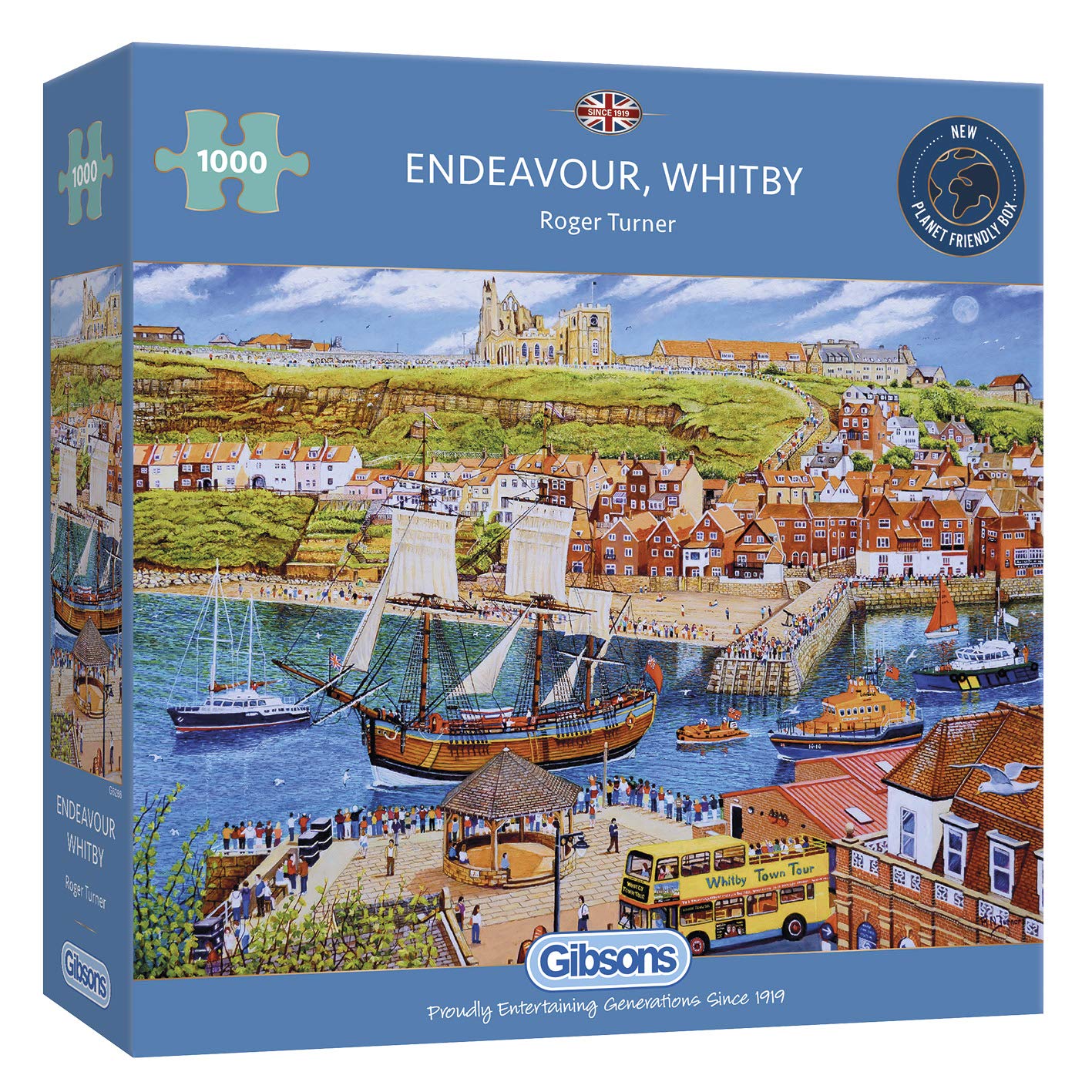 Gibsons Endeavour, Whitby 1000 Piece Jigsaw Puzzle for Adults – Historic Exploration Ship Scene by Roger Turner – Coastal Harbour Artwork – Premium Sustainable Puzzle Made in the UK/EU