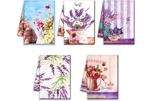TANYIYI Kitchen Towels Set of 5 – 15.7"x19.6" Floral Microfiber Dish Towels – Absorbent, Quick Drying Tea Towels with Lavende