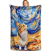 MIEPOS Starry Night Corgi Throw Blanket - Soft, Cozy, Lightweight, and Warm Plush Flannel Perfect for Couch, Office, and Travel - Fluffy, Fuzzy Decorative Blanket for Home 50×60 Inch