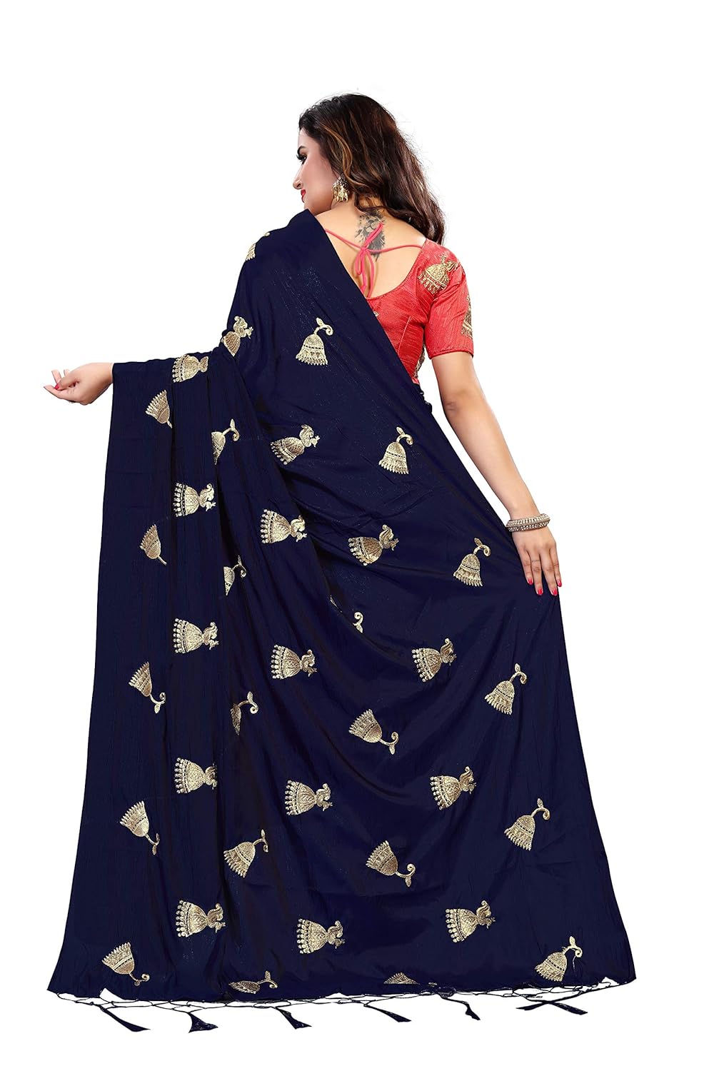 vastrang women's paper silk embroidered saree with tassels & blouse, 5459