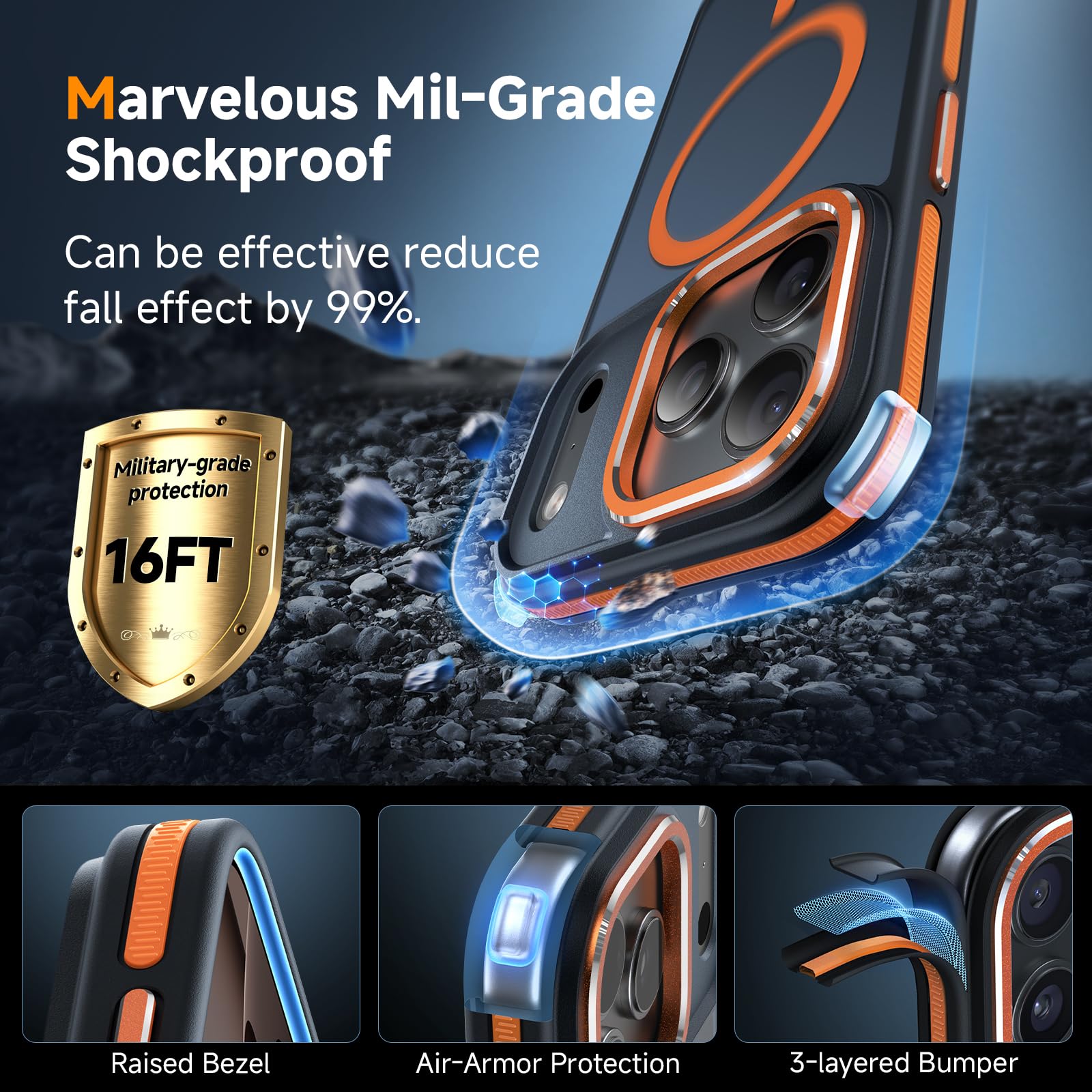 Magnetic 3 in 1 for iPhone 17 Pro Max Case, [Omni-Directional Protection] with 1x Screen Protector + 1x Camera Cover, [Seamless Work with Magsafe] Protective Case for iPhone 17 Pro Max Cosmic Orange