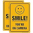 Smile You're On Camera Video Surveillance Sign (2 Pack) - 10 x 7 Inches - .040 Rust Free Heavy Duty Aluminum - Indoor or Outd
