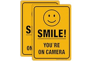 Smile You're On Camera Video Surveillance Sign (2 Pack) - 10 x 7 Inches - .040 Rust Free Heavy Duty Aluminum - Indoor or Outd