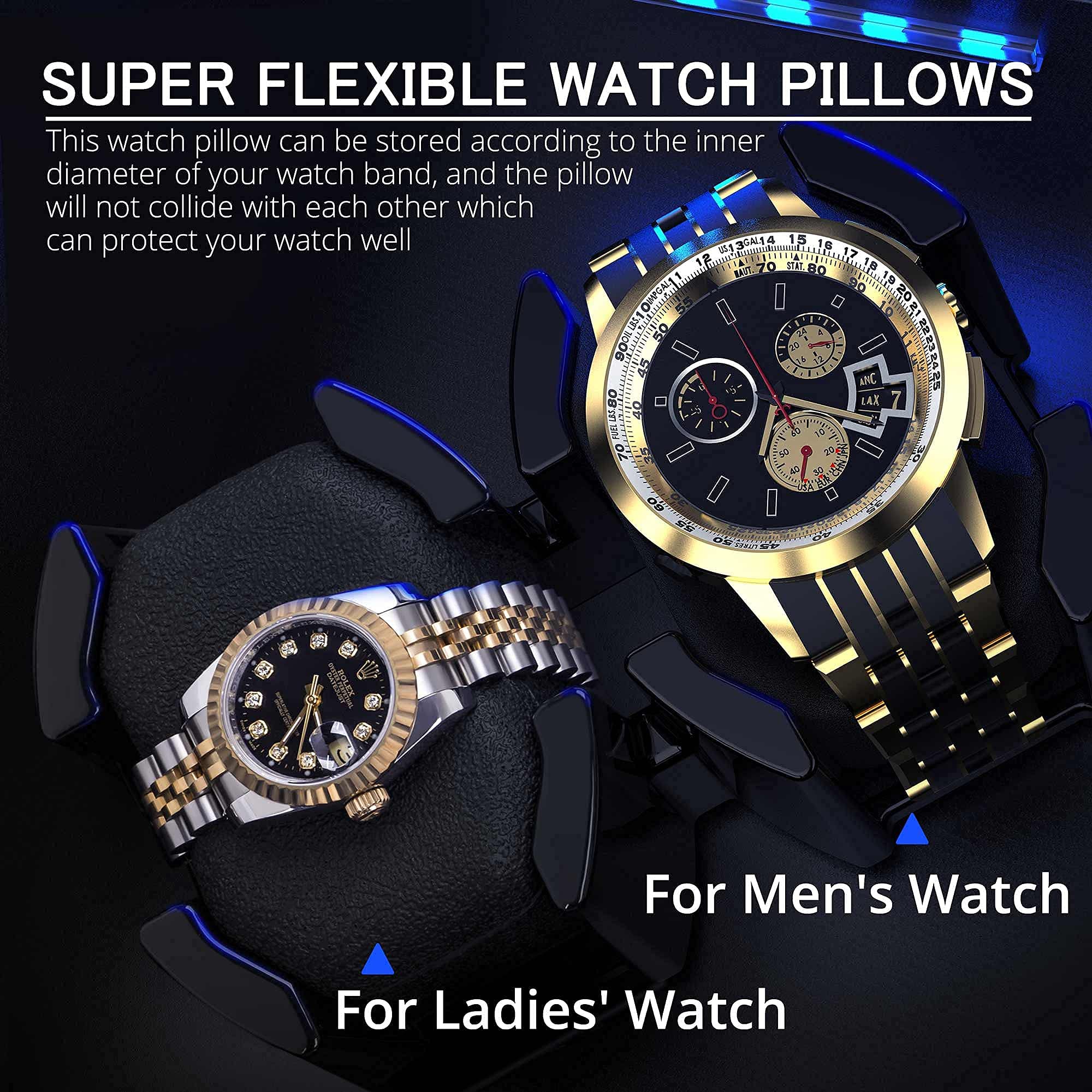 TRIPLE TREE Double Watch Winder+ 3 Soft Leather Watch Pillows LED Automatic Watches Winding Box Wood Shell Mechanical Watch Shaker Japanese Quiet Motor Watch Spinner Case Fit Lady and Man Watches