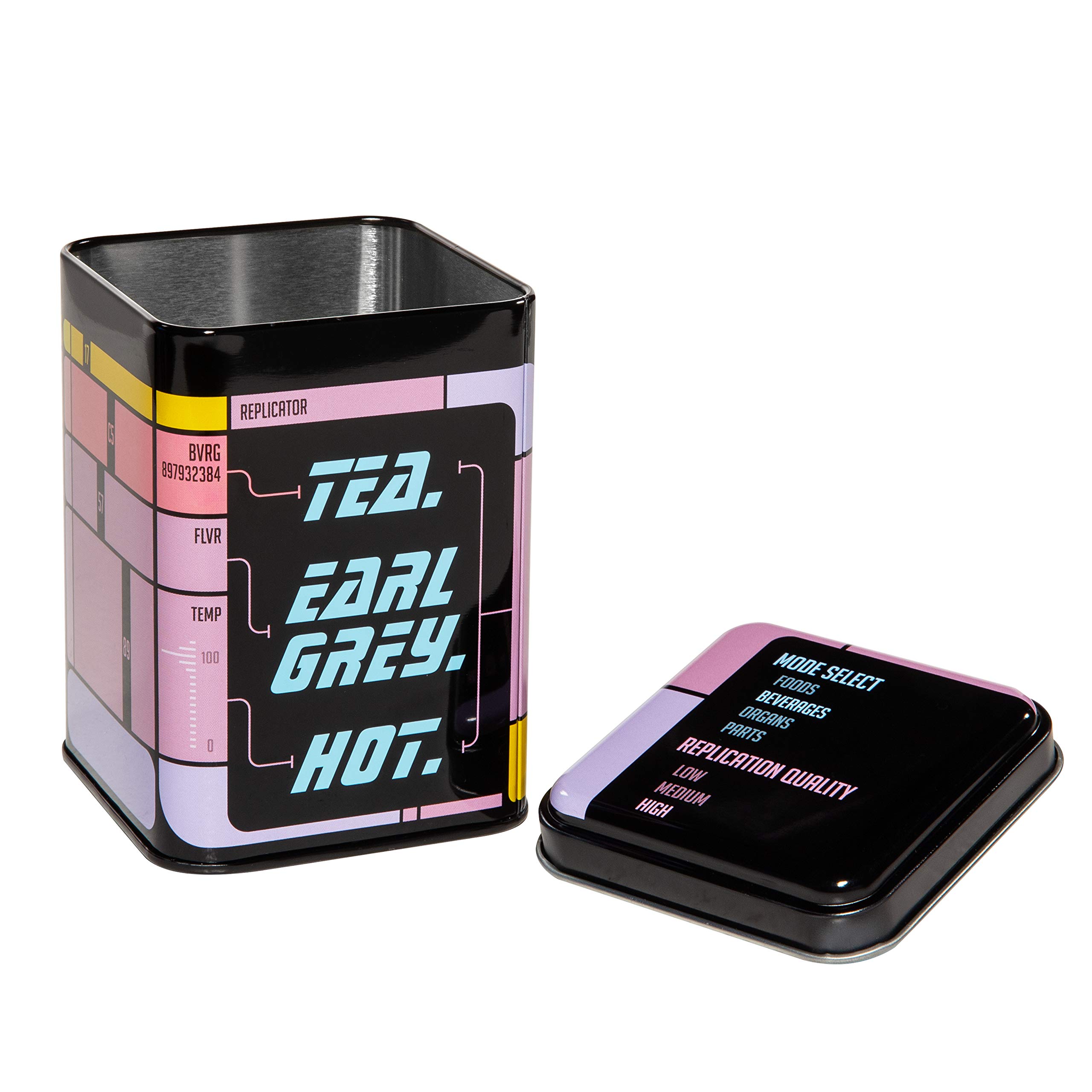getDigital Tea Tin, Tea. Earl Grey. Hot. - Metal caddy with lid for loose leaf tea storage - Inspired by the replicator interface from a classic Sci-Fi TV series - Capacity 500 ml