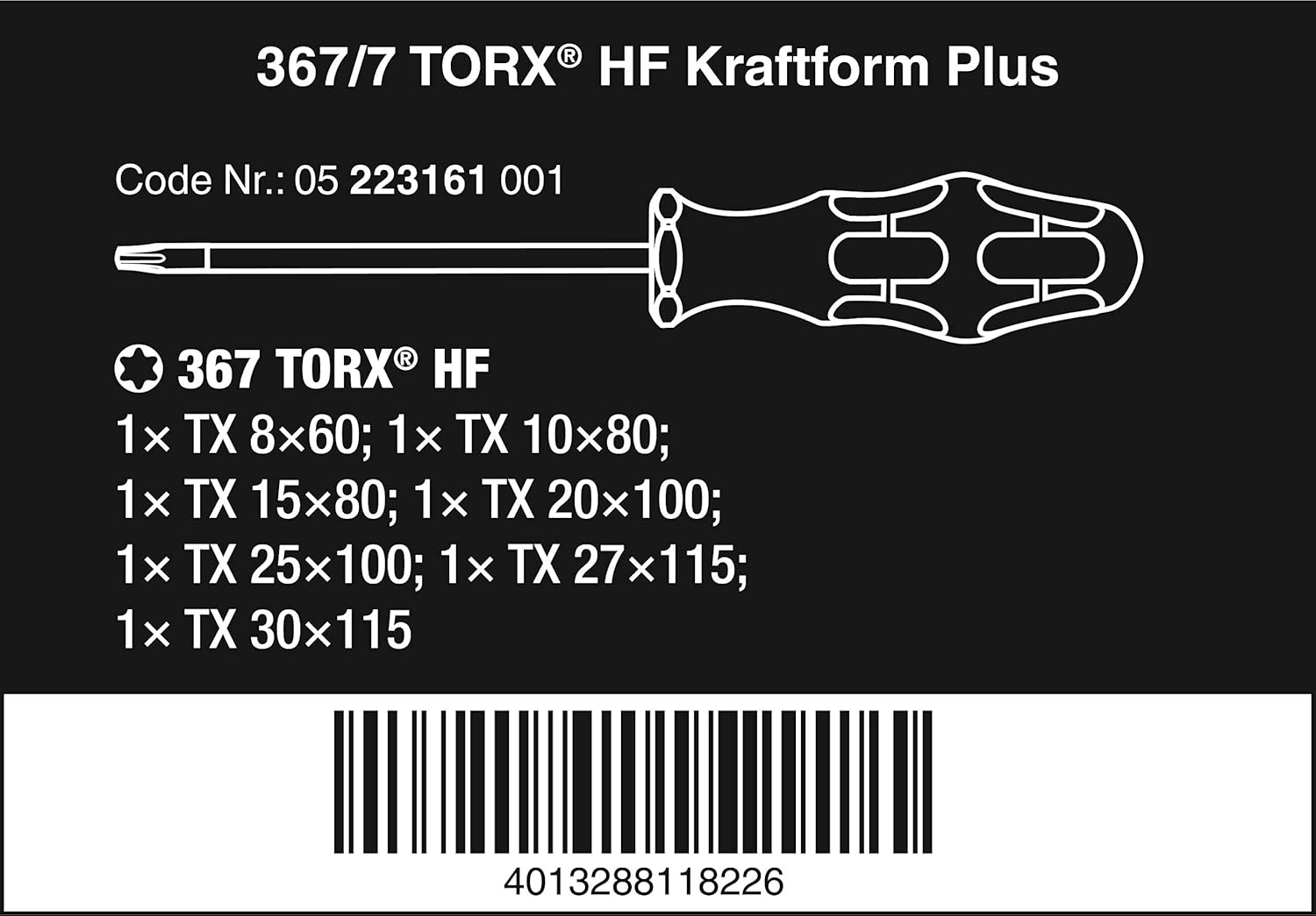 Wera 05223161001 Kraftform Plus 367/7 TORX HF (Holding Function) Screwdriver Set, TX8 to TX30, 6 Piece, Coloured - Image 3