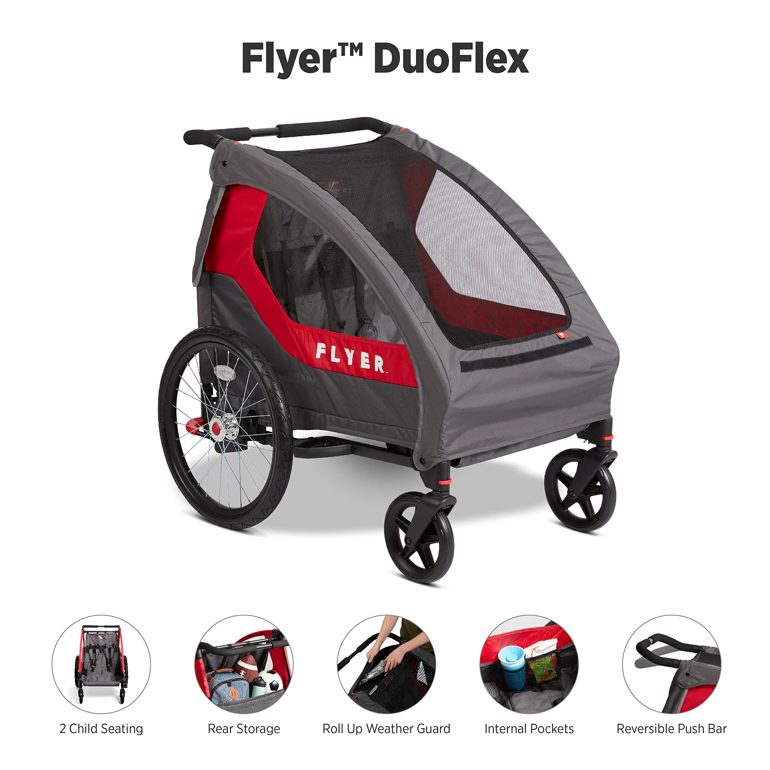 Flyer? Duoflex 2 in 1 Bike Trailer and Double Stroller for Toddlers, 1+ Years
