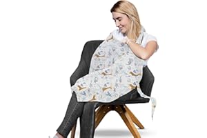 Childlike Behavior Breathable Nursing Cover - Breast Feeding Cover - Breathable Breastfeeding Cover - Nursing Cotton Cover for Mom and Baby - Poncho Cover for Babies - Giraffe Prints - 39 x 27.5 inch