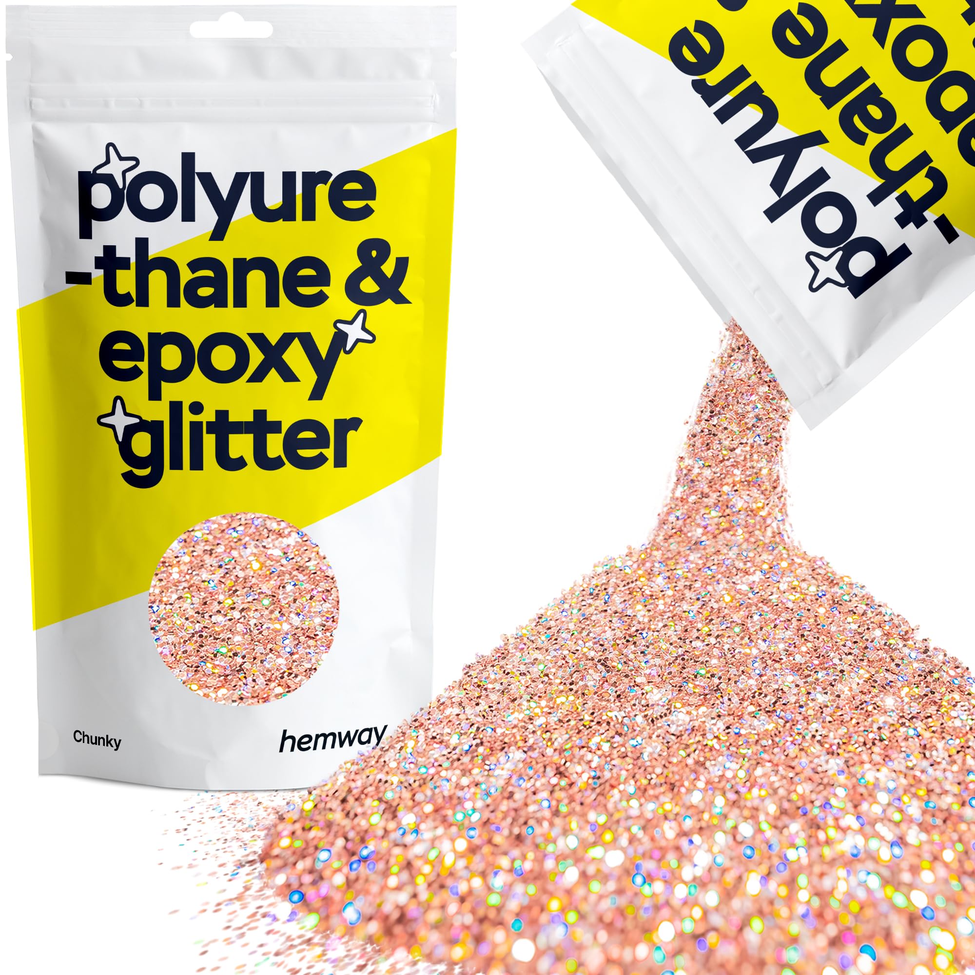 Hemway Resin Glitter Rose Gold Holographic 100g Chunky | Polyurethane & Epoxy Glitter for Resin Crafts, Tumblers, Coasters, Floor & Table Art