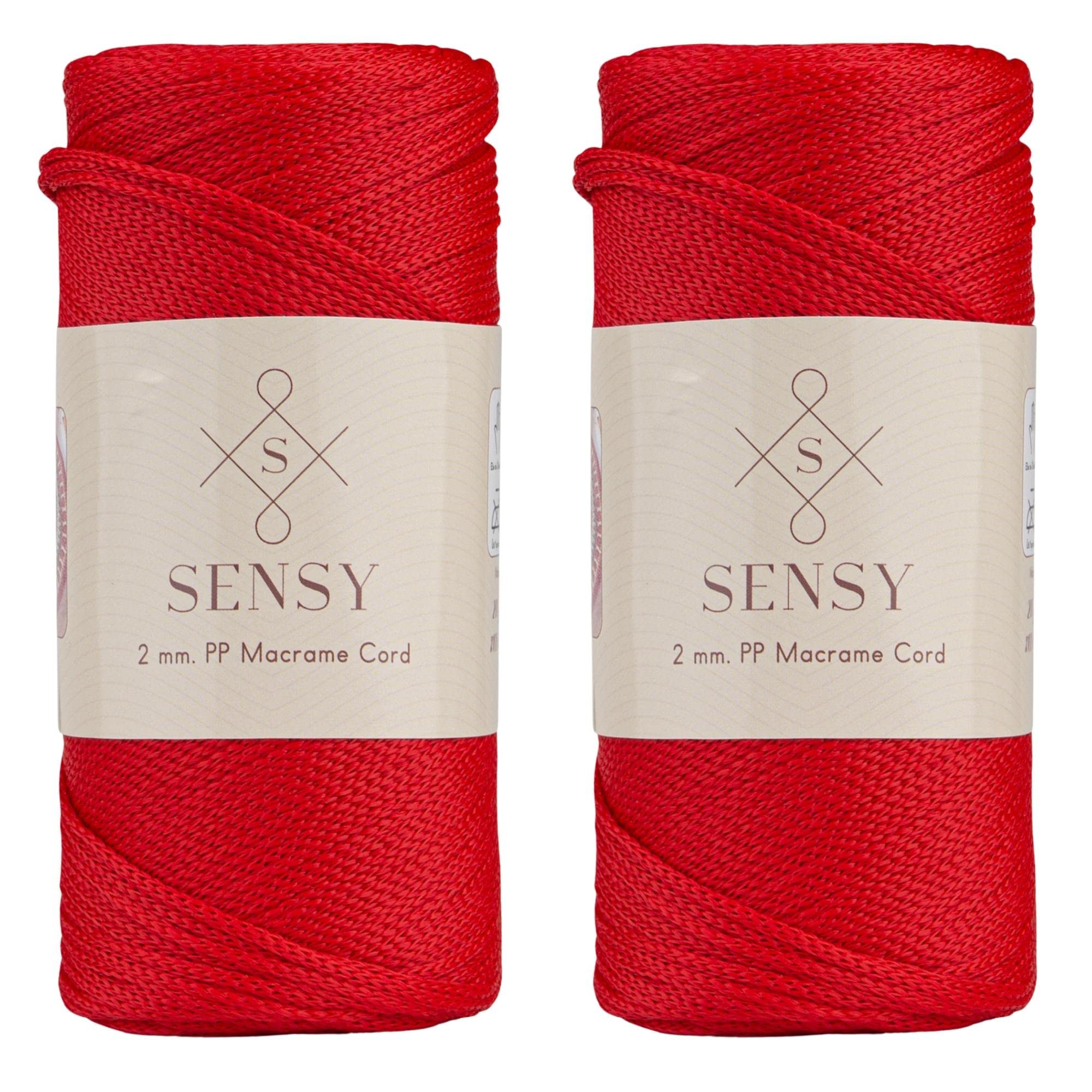 Sensy Premium 2 Pack of 2mm 251 Yards Polyester Rope 100% Polypropylene Cord Macrame Cord 2mm Crochet Bag Cord Macrame Rope Crochet Thread Gift for Knitter (Red) — image 1