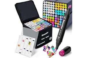 Soucolor Alcohol Markers Set, 100 Colors Dual Tip Brush Art Alcohol Markers, School Office Teacher Supplies for Kids and Adults Coloring Drawing Sketching Book Painting Card Making Illustration