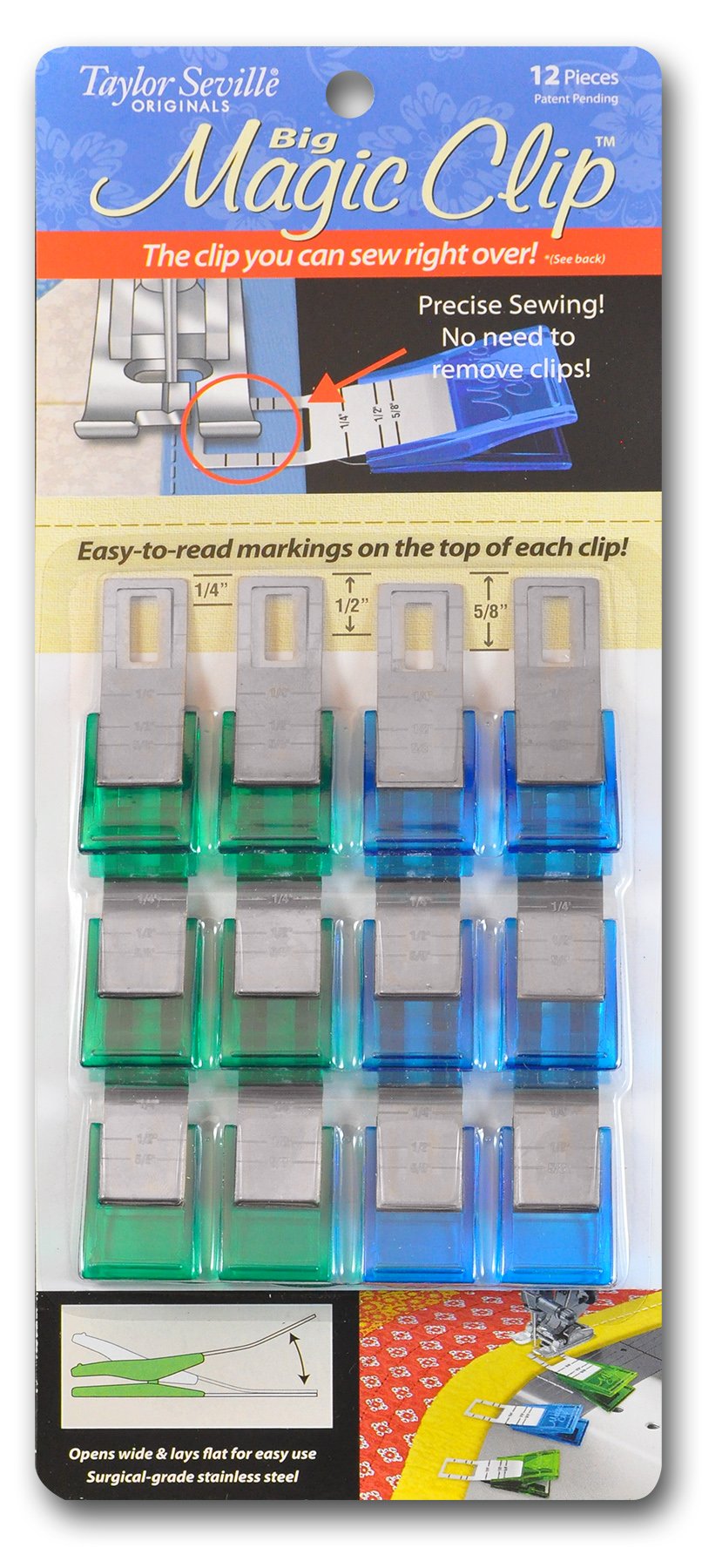 Taylor Seville Originals - Taylor Seville Originals Stainless Steel & Plastic (Big) Sewing Magic Clip - 12 Pieces