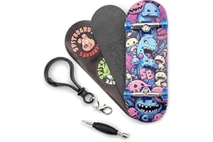 SPITBOARDS® 32 x 96 mm Fingerboard Complete Wood Set-Up Assembled, 5-Layers, Silver Trucks with Bushings and Nuts, Transparent CNC Bearing Wheels, Lasered Foam Grip Tape Cute Critters