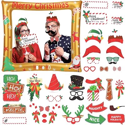 POPOYU Inflatable Christmas Photo Booth with 38 Props for Parties