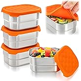 Goaste 4 Pack Stainless Steel Containers, 8 OZ Small Snack Container with Silicon Lids, Leakproof Sauce Dip Containers, Kids Lunch Box Food Container for School, Picnics, Camping Trips, Rectangle