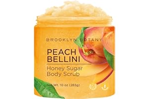 Brooklyn Botany Peach Bellini Honey Sugar Scrub for Body 10 oz – Deeply Hydrating and Gently Exfoliating Body Scrub for Women and Men – Moisturizing and Nourishing the Skin