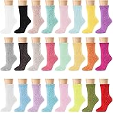 UCEHIPAW 24 Pcs Winter Warm Fuzzy Socks Bulk Cute Soft Women's Slipper Sleeping Socks for Girls Kids Teen