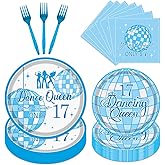 Aposwow 17 Birthday Decorations Supplies for Girls, 96PCS Dancing Young and Sweet Only 17 Queen Tableware, Disposable Paper Plates Napkins Set (Serve 24 Guests)
