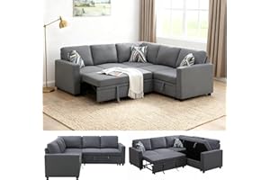 Trygoal Sectional Sleeper Sofa with Pull Out Bed, L Shape Convertible Couch with Storage Chaise, Comfy Sleeper Couch, 2 in 1 Pull Out Sofa Bed with 5 Seats, for Living Room, Apartment, Gray