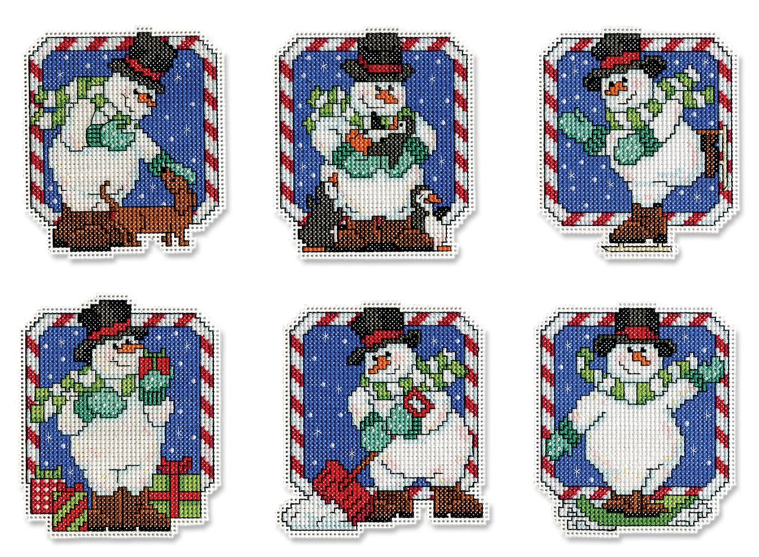 Design Works Counted Cross Stitch Kit - Candy Cane Snowman Ornaments