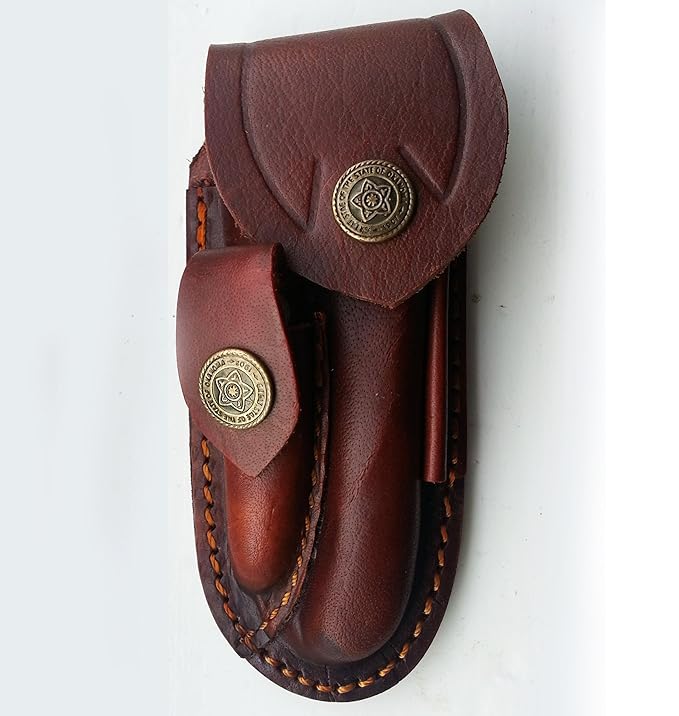 Leather Folding Knife Sheath with Belt Loop ((Medium 4")) Pocket Pouch