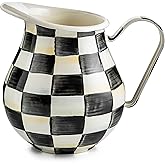 MACKENZIE-CHILDS Enamel Pitcher with Spout for Water, Cut Flowers, and Home Decor, 3 Quarts, Black-and-White Courtly Check